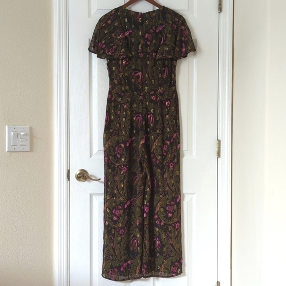 ett:twa by Anthropologie Brenda Boho Floral & Lurex Straight Wide Leg Jumpsuit 4 - Picture 13 of 15
